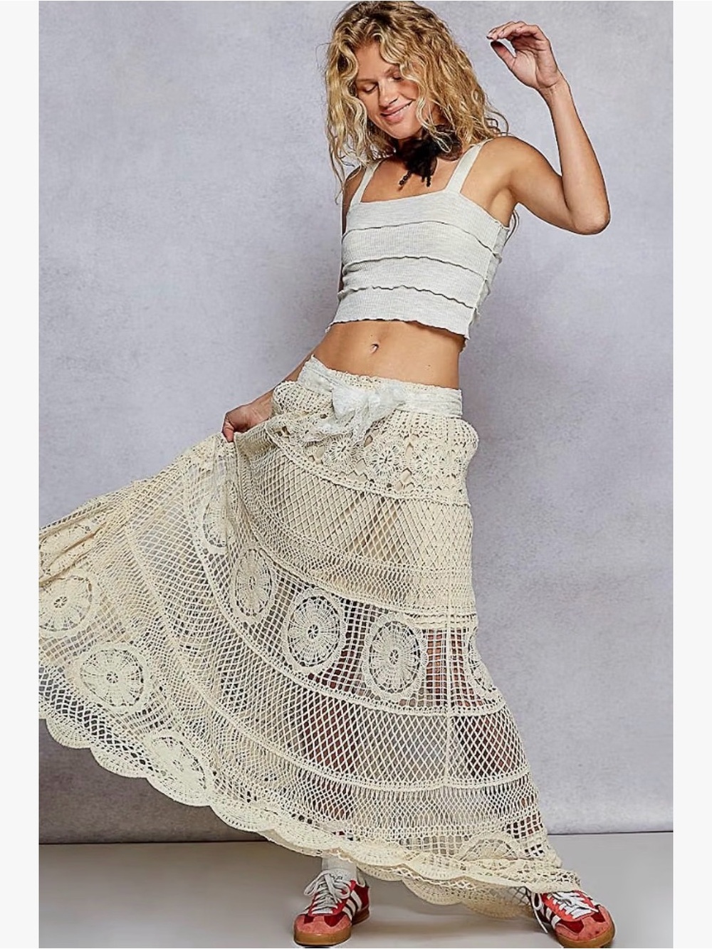 POL Crochet Lace Maxi Skirt Long Boho Style